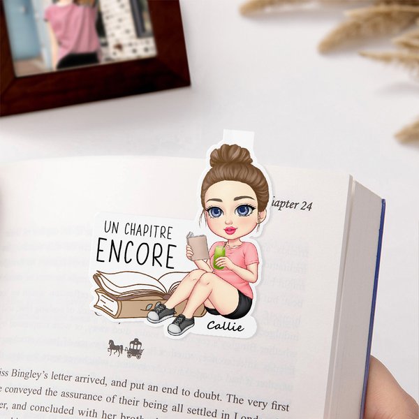 Marque-Page Magnétique Personnalisé avec Personnage de Lecture Dessiné et Nom Fourniture de Lecture Cadeau d'Anniversaire pour Amateur de Lecture