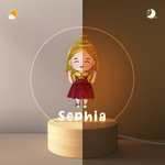 Gepersonaliseerd Schattig Cartoon Jongen Meisje Acryl LED Nachtlampje met Houten Voet en Naam Home Decor Baby Shower Verjaardagscadeau voor kinderen