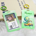 Personalisierte niedliche Dinosaurier Fantasie Einhorn Design ID Badge Card Holder mit Namen und hängende Schnalle Reisezubehör Geburtstag Geschenk für Studenten Kinder