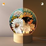 Fiore di nascita personalizzato in vetro colorato con foto e nome a LED Luce notturna con base in legno Decorazione per la casa Regalo di compleanno commemorativo per il proprietario del cane e dell'a
