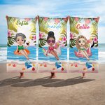 Asciugamano da spiaggia personalizzato con nome piante tropicali e personaggio asciugatura rapida oversize regalo di compleanno per donne e ragazze