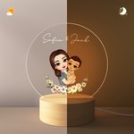 Personalized Cartoon Mom and Kid Birth Flower LED Night Light with Name and Wooden Base Birthday Home Decor Mother's Day Gift for Mom Grandma
