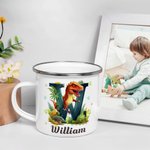 Personlig Fantasy Unicorn Dinosaurie 12 oz Flerfärgad emaljmugg med namn och initialer Födelsedagsbagagagåva till skolan Present till barn