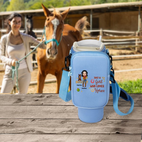 Henkilökohtainen Cowgirl ja hevonen vesipullon kantaja laukku nimi määritelmä ja pussi kuppi tarvikkeet 40 oz Stanley syntymäpäivälahja hevonen rakastaja