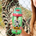 Gourde Personnalisée avec Motif Faon Chaton Mignon et Nom Paille en Silicone et Anse Cadeau Anniversaire Rentrée pour Garçon Fille