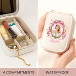 Personalised Princess Photo Frame PU Leather Travel Jewellery Box with Name and LED Makeup Mirror Birthday Wedding Bridal Shower Gift for Girls Brides