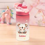 Personalisierte Cartoon Tier Kinder Isolierte Trinkflasche mit Namen und Silikon-Strohhalm 355 ml Schultüte Füllung Einschulung Geschenk für Kinder