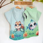 Personlig barnhandduk med huva söta marina djur snabbtorkande sandavvisande perfekt för pojkar och flickor sommarresa födelsedagspresent