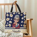 Personalized Cartoon Girl Flying Birth Flower Large Tote Bag with Name Daily Use Travel Essential Birthday Anniversary Gift for Women