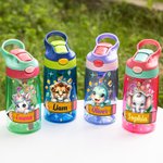 Gourde Personnalisée avec Motif Faon Chaton Mignon et Nom Paille en Silicone et Anse Cadeau Anniversaire Rentrée pour Garçon Fille