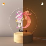 Personalized Cute Easter Bunny Pink Bow Initial LED Night Light with Wooden Base Cute Room Decor Birthday Easter Party Favor Gift for Kids