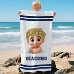 Asciugamano da spiaggia personalizzato con nome e personaggio cartone animato in 3D oversize a righe regalo per bambini