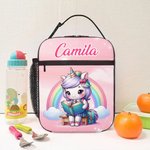 Personalized Cute Dinosaur Fantasy Unicorn Design Waterproof Insulated Lunch Bag with Name Portable Back to School Work Picnic Gift for Kids
