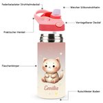 Personalisierte Cartoon Tier Kinder Isolierte Trinkflasche mit Namen und Silikon-Strohhalm 355 ml Schultüte Füllung Einschulung Geschenk für Kinder