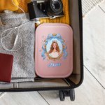 Personalised Princess Photo Frame PU Leather Travel Jewellery Box with Name and LED Makeup Mirror Birthday Wedding Bridal Shower Gift for Girls Brides