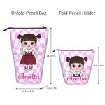 Personalized Cute Cartoon Kid Stand-Up Telescopic Pencil Bag with Name School Stationery Supplies Birthday Gift for Boys Girls