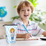 Personalized Cute Cartoon Kid Stand-Up Telescopic Pencil Bag with Name School Stationery Supplies Birthday Gift for Boys Girls
