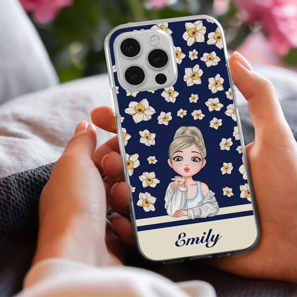 Personalized Cartoon Girl Flying Birth Flower Multicolor TPU Phone Case for iPhone with Name Fashion Accessories Holiday Birthday Gift for Women