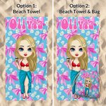 Personalized Floral Bow Cartoon Character Quick Dry Oversized Beach Towel with Name Beach Party Summer Vacation Gift for Swimming Lovers