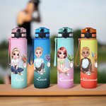 Borraccia sportiva personalizzata con nome fiori di nascita e personaggio cartone animato  indicatore del tempo regalo ideale per donne e uomini