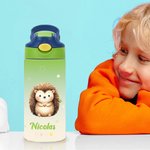 Bouteille Isotherme 355 ml Personnalisée avec Nom et Motif d'Animal Essentiel avec Anse et Paille Cadeau Anniversaire pour Enfant