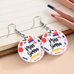 Personalise Apples Pencils Crayons Staplers Acrylic Dangle Earrings with Name Teacher's Day Birthday Gift for Teacher