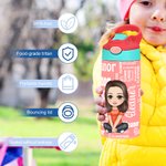 Personalised Cartoon Character Word Cloud Name 12 oz Kid Insulated Water Bottle with Handle and Silicone Straw Back to School Gift for Kids