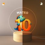 Personalizada Fantasía Unicornio Dinosaurio Dibujos animados Número LED Luz de Noche con Nombre y Base de Madera Decoración de Guardería Cumpleaños Baby Shower Regalo para Niños