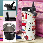 Personalized Fire Lorry Name Food-grade Stainless Steel Insulated Kid Water Bottle with Handle and Straw Birthday Back to School Gift for Boys Girls