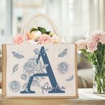 Personalized Butterfly Floral Initial Large Jute Tote Bag with Name Travel Accessories Wedding Party Birthday Gift for Women Bridesmaids
