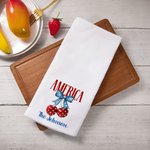 Personalised Red and Blue Bow Cherry Soft Waffle Tea Towel with Text Kitchen Decor Patriotic Independence Day Gift for Family Friend