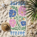 Personalized Multicolor Floral Quick Dry Oversized Beach Towel with Name Travel Essentials Birthday Summer Vacation Party Gift for Women