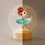 Veilleuse LED Personnalisée avec Ballerine en 3D et Nom Décoration de Chambre avec Socle en Bois Cadeau Anniversaire pour Fille