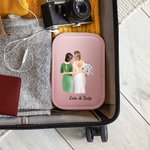 Henkilökohtainen sarjakuva morsian ja äiti merkkiä PU nahka korut laatikko nimet ja LED säädettävä meikki peili häät lahja morsiamet