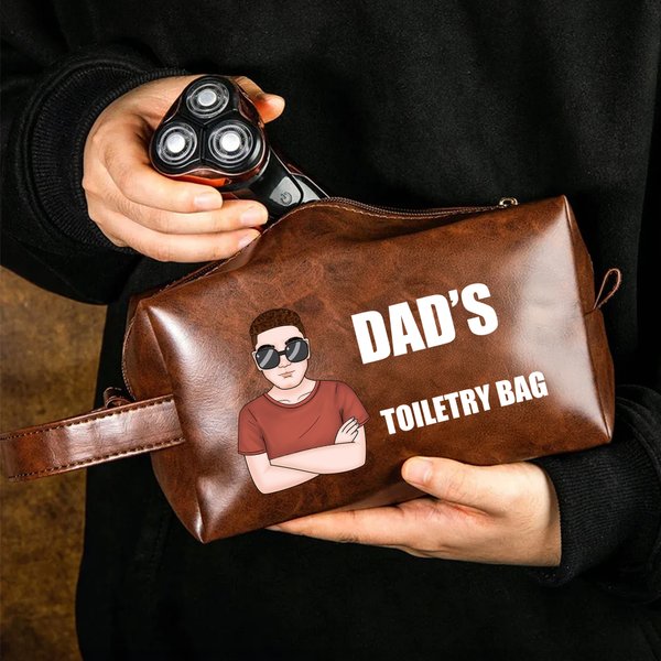 Trousse de toilette personnalisée en cuir PU avec nom et texte Accessoires de voyage Cadeau d'anniversaire pour homme papa