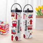 Personalized Fire Lorry Name Food-grade Stainless Steel Insulated Kid Water Bottle with Handle and Straw Birthday Back to School Gift for Boys Girls