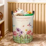 Personalized 2-15 Watercolor Birth Flowers Design Waterproof Laundry Storage Basket with Title and Names Birthday Housewarming Gift for Mom Grandma