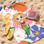 Asciugamano da spiaggia personalizzato con nome e personaggio telo borsa 2 in 1 motivo floreale asciugatura rapida oversize viaggio regalo per donne