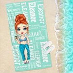 Personalized Cartoon Word Cloud Characters Quick Dry Oversized Beach Towel with Name Summer Beach Party Travel Essentials Birthday Gift for Women