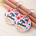 Personalise Apples Pencils Crayons Staplers Acrylic Dangle Earrings with Name Teacher's Day Birthday Gift for Teacher