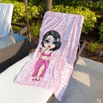 Personalized Cartoon Word Cloud Characters Quick Dry Oversized Beach Towel with Name Summer Beach Party Travel Essentials Birthday Gift for Women
