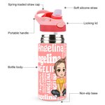 Personalised Cartoon Character Word Cloud Name 12 oz Kid Insulated Water Bottle with Handle and Silicone Straw Back to School Gift for Kids