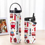 Personalized Fire Lorry Name Food-grade Stainless Steel Insulated Kid Water Bottle with Handle and Straw Birthday Back to School Gift for Boys Girls
