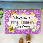 Personalised Multicolour Pencil Rainbow Welcome to Classroom Non-Slip Doormat with Text Teacher's Day Back to School Gift for Teacher
