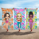 Personalized Floral Bow Cartoon Character Quick Dry Oversized Beach Towel with Name Beach Party Summer Vacation Gift for Swimming Lovers