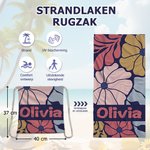 Gepersonaliseerd Deens Bloem Sneldrogend 2-in-1 Opvouwbaar Strandlaken Alles-in-één Tas met Naam Strandfeest Reis Verjaardagscadeau voor Vrouwen