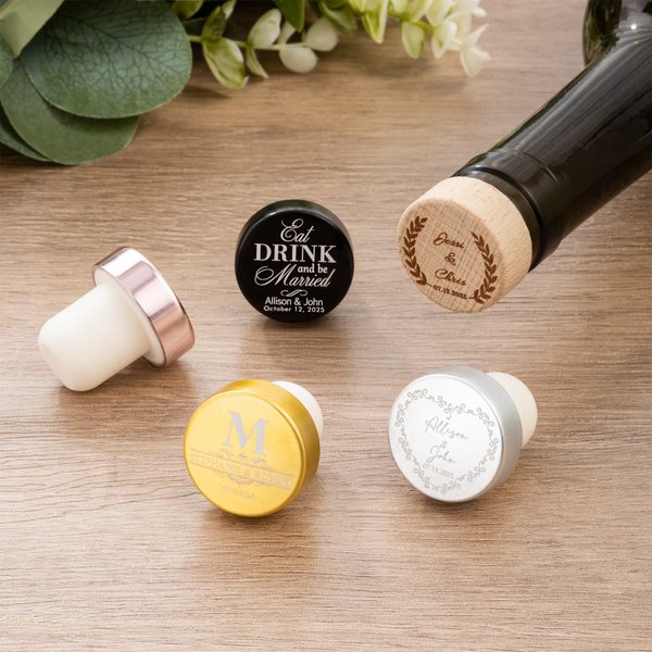 Personalized Leaves Mountain Wine Stopper with Name and Date Wedding Party Anniversary Gift for Newlyweds