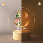 Personalisierte Floral Initial Name Combination LED-Nachtlicht mit hölzernen Basis niedlich Zimmer Dekoration Geburtstag Baby Dusche Geschenk für Kinder