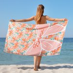 Toalla de playa de gran tamaño personalizada con lazo floral Coquette y nombre Regalo de cumpleaños esencial para viajes y vacaciones para niñas y mujeres