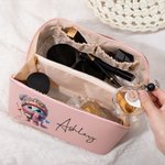 Henkilökohtainen söpö sarjakuva Crochet PU Nahka laaja avoin meikkilaukku nimi Travel Essential syntymäpäivälahja naisille neulominen harrastajille